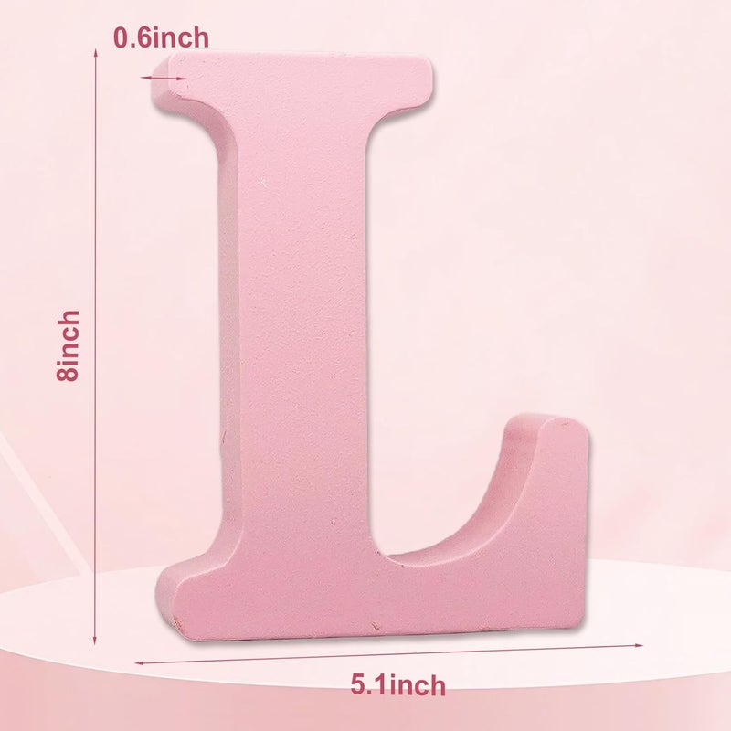 AOCEAN 8 Inch Pink Wood Letters Unfinished Wood Letters for Wall Decor Decorative Standing Letters Slices Sign Board Decoration for Craft Home Party Projects (L) - Image 2